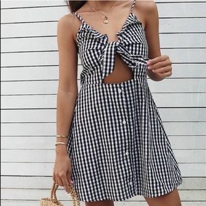 Cry Baby Gingham Cutout Tie Top Dress XS